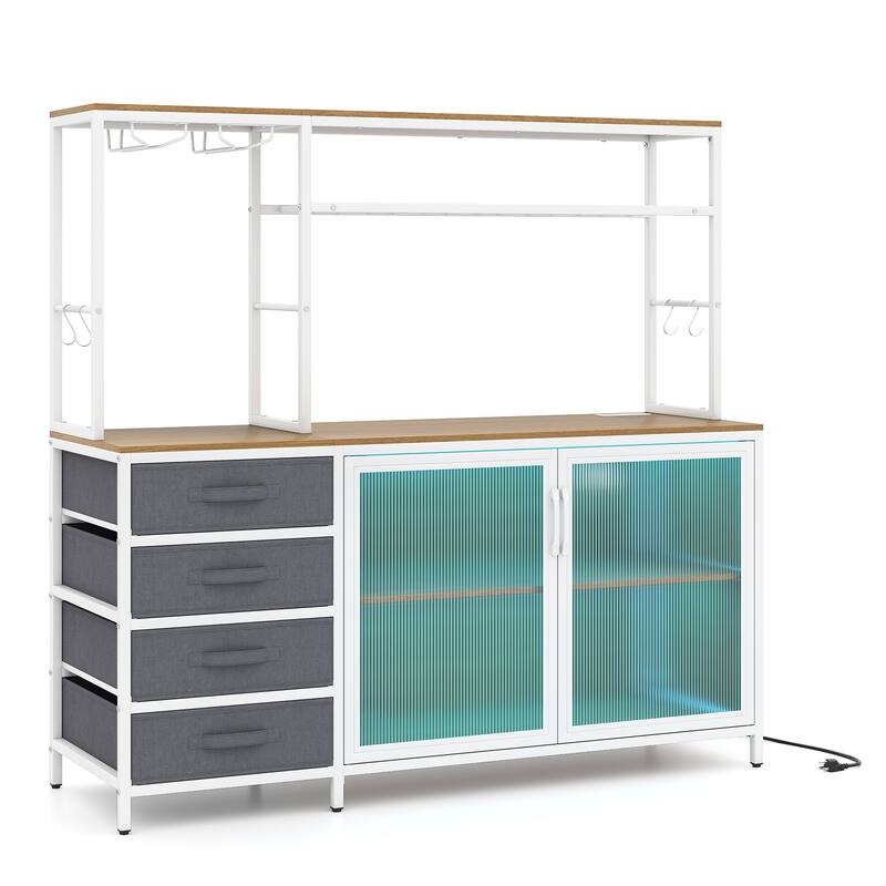 Gymax Sideboard Buffet Cabinet w/ LED Lights 55'' Coffee Table w/