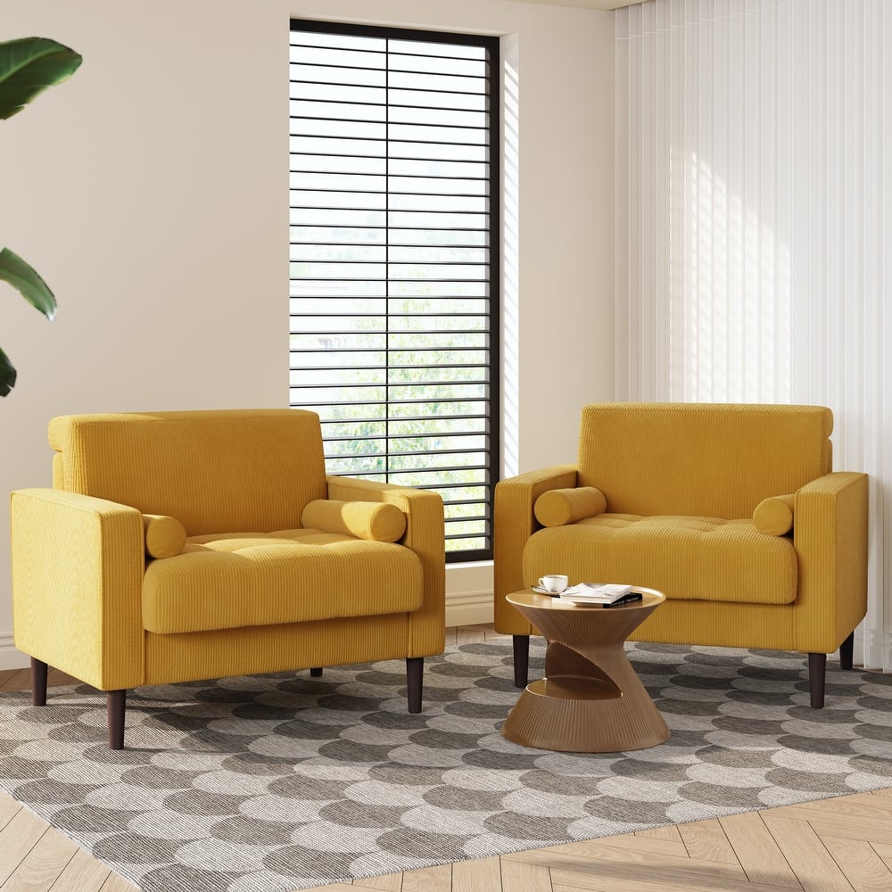 2 Pack Modern Corduroy Wide Armchair with Bolster Pillows