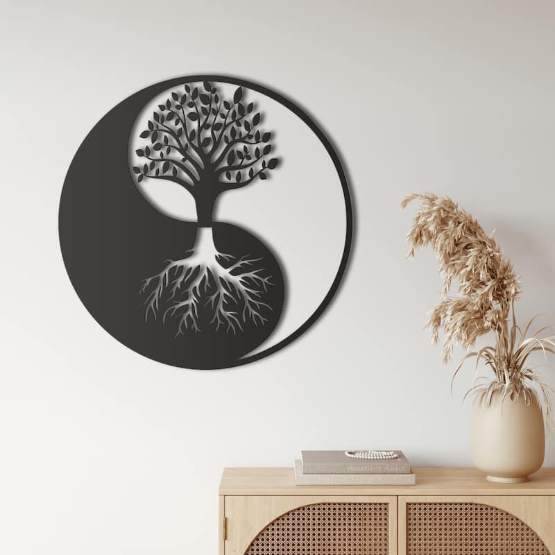Yin Yang Metal Wall Decor for Home and Outside - Wall-Mounted Geometric Wall Art Decor