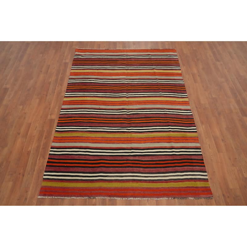 Hand Woven Oriental 100% Wool Carpet Southwestern Geometric Multi-Colored Kilim Area Rug - 7' 0'' X 4' 10''