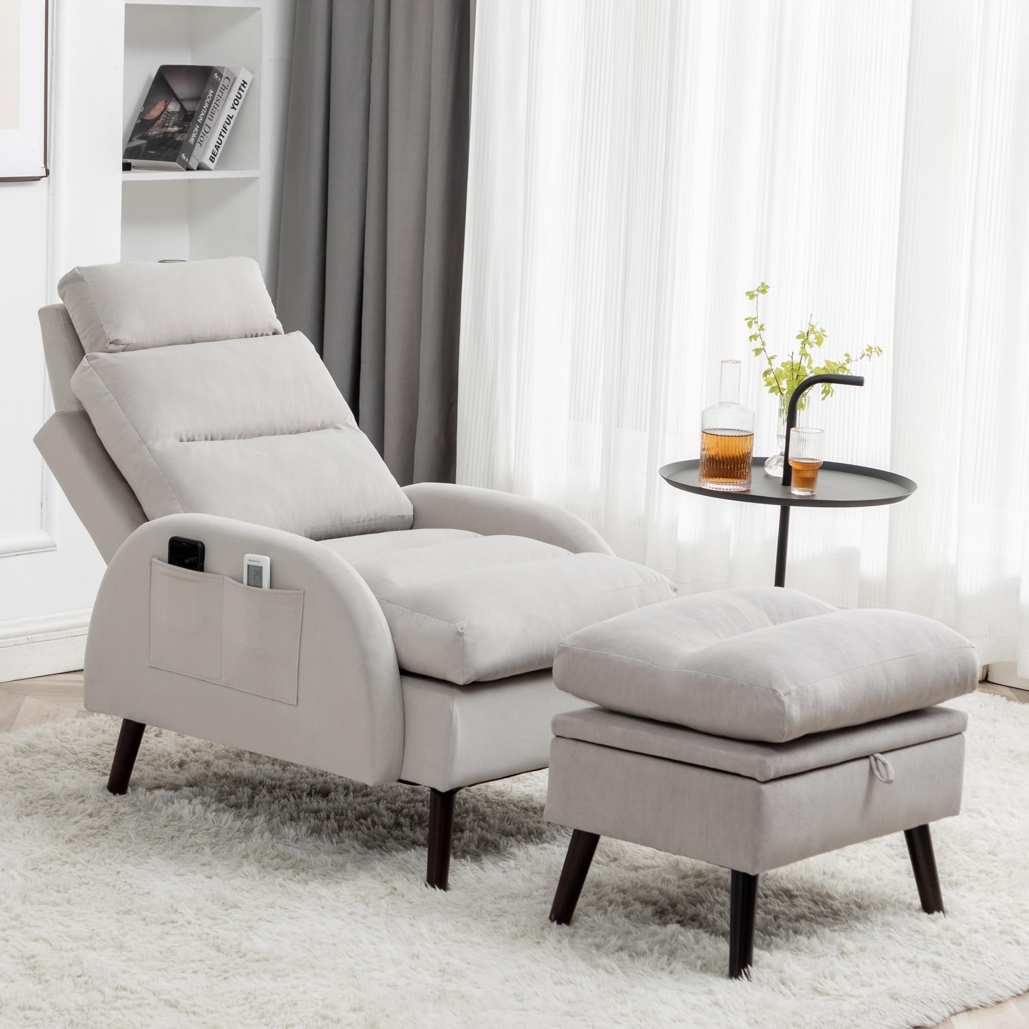 HOMYKA Accent Lounge Chair with Adjustable Backrest Storage Ottoman