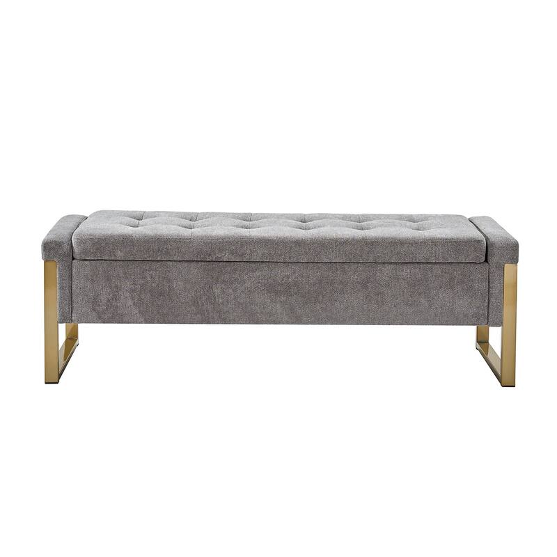 Alina Modern Upholstered Flip Top Storage Bench with Metal Legs by HULALA HOME