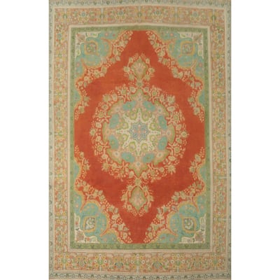 Hand Knotted Oriental 100% Wool Carpet Traditional Floral Oranges & Rust Tabriz Area Rug - 12' 6'' X 9' 8''