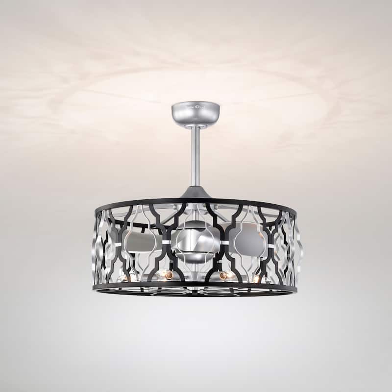 Netanel 24-inch Silver and Matte Black 6 Lights 3 Blades Lighted Ceiling Fan with Remote