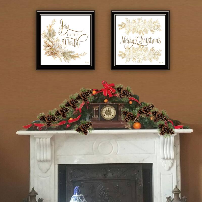 2-Piece Framed Wall Art Set - Golden Merry Christmas, Black Frame