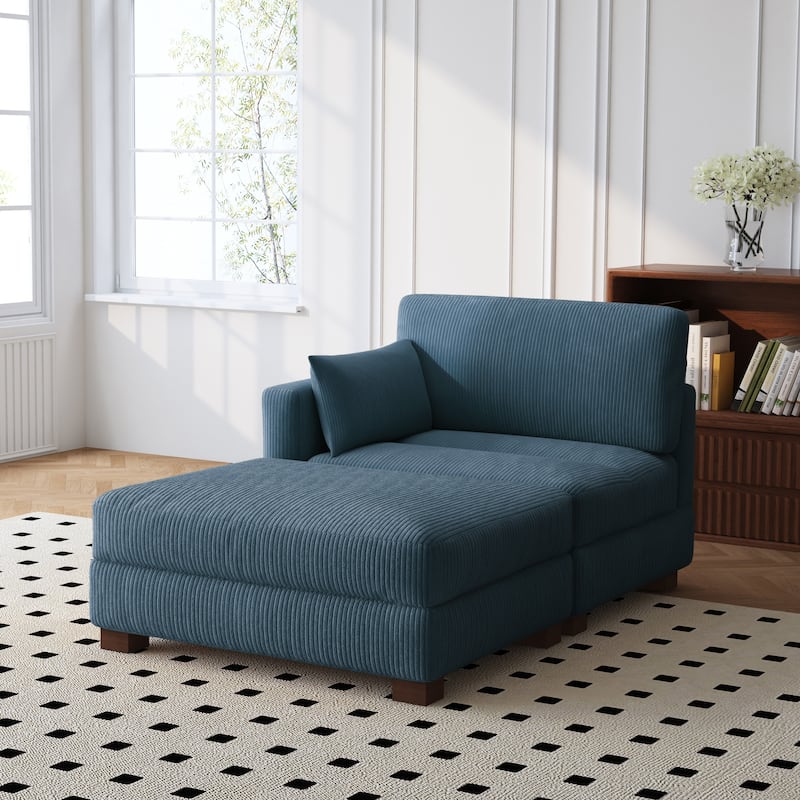 Modern 43'' Corduroy Comfy Sectional Chaise Lounge with Pillow - Left Facing - Navy