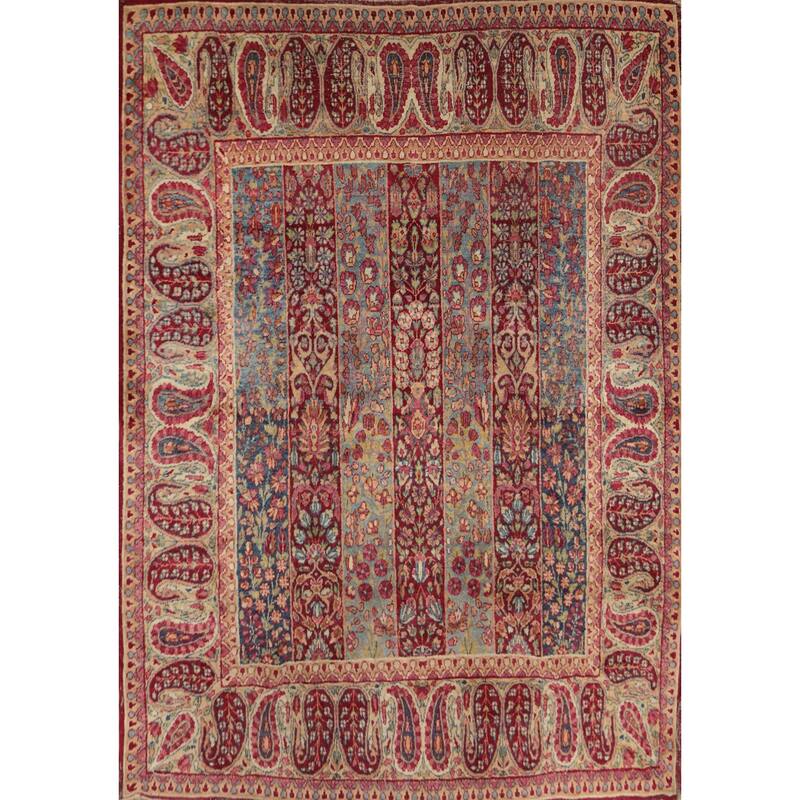 Hand Knotted Oriental 100% Wool Carpet Traditional Floral Navy Blue & Blues Kerman Area Rug - 6' 0'' X 4' 8''