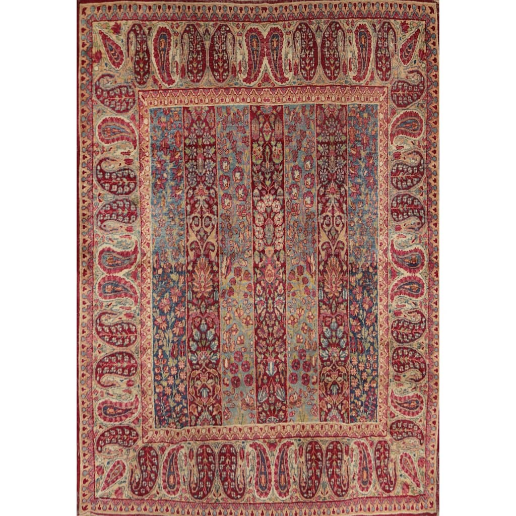 Hand Knotted Oriental 100% Wool Carpet Traditional Floral Navy Blue & Blues Kerman Area Rug - 6' 0'' X 4' 8''