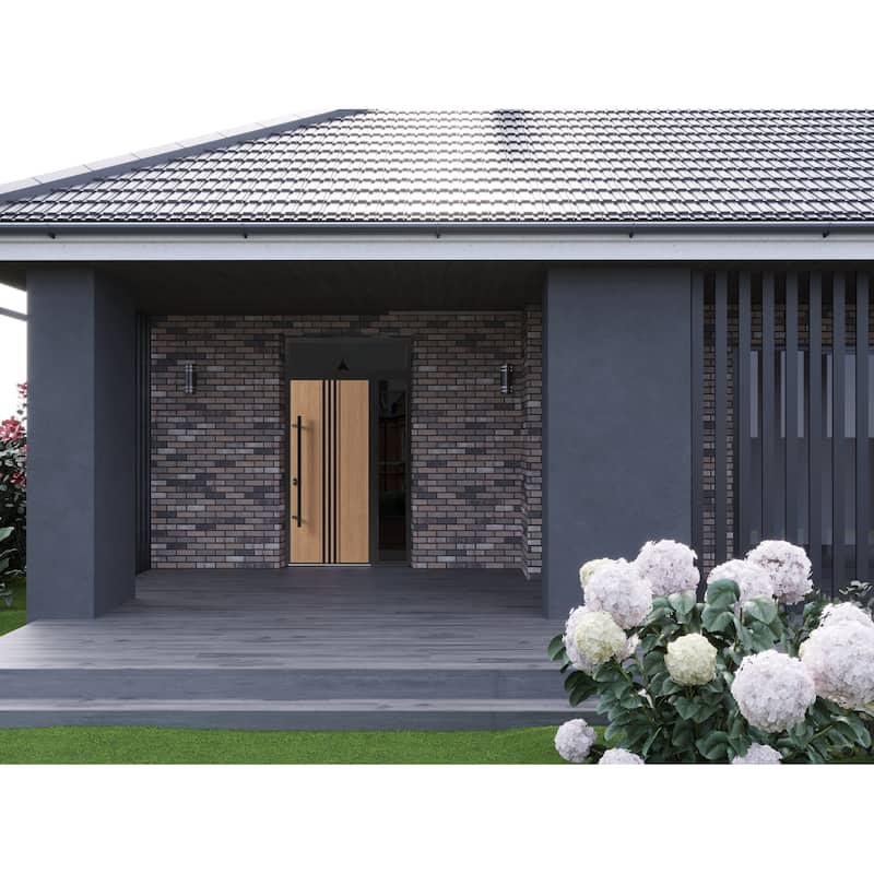 Front Exterior Prehung Steel Door Ronex 1055 Teak Entry Metal Painted W36xH80 Left hand Inswing