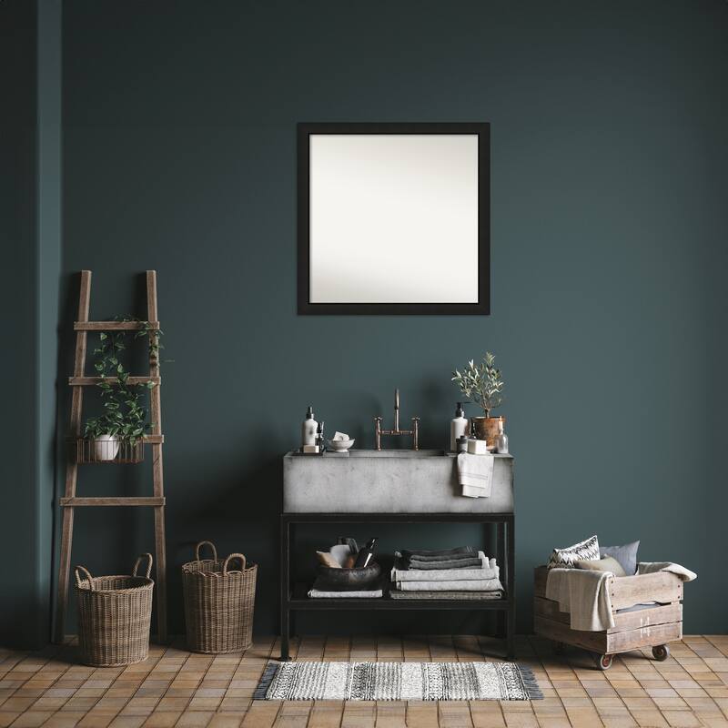 Midnight Black Narrow Non-Beveled Wood Framed Bathroom Vanity Wall Mirror - Midnight Black Narrow