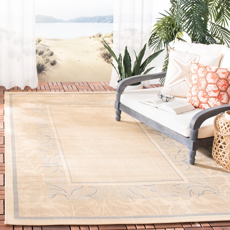 SAFAVIEH Courtyard Irmhilde Indoor/ Outdoor Waterproof Patio Backyard Rug - 2'7" x 5' - Natural/Blue