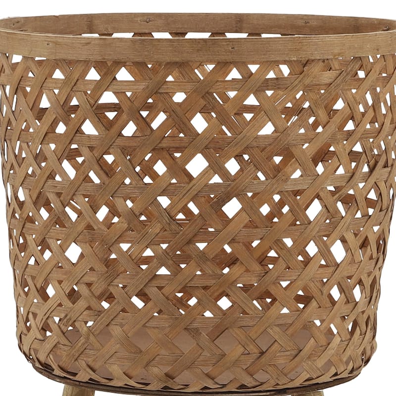 11/13/15" Bamboo Planters on Wood Stand,Set of 3