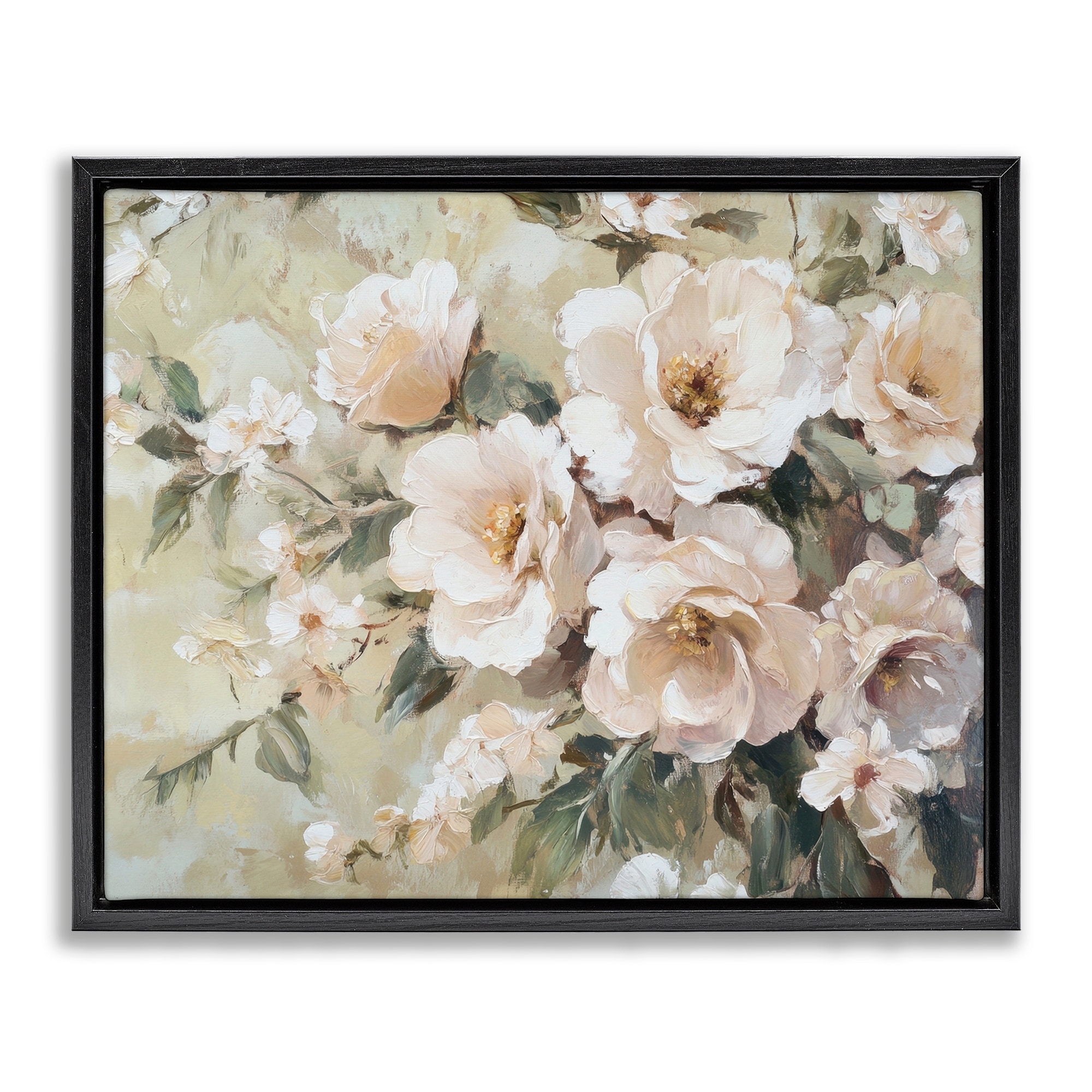 Stupell Cream Dynamic Florals Framed Floater Canvas Wall Art Design By Petal Prints Design