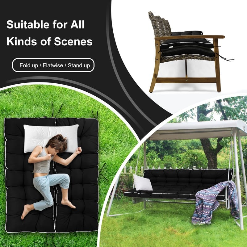 Outdoor Swing Cushions 55 inch, Waterproof Porch Swing Cushions 3 Seater Replacement with Backrest, 4" Thicken Bench Cushion