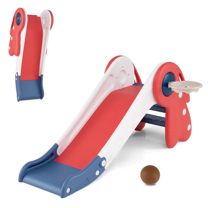 Gymax 3 in 1 Toddler Slide w/Basketball Hoop & Basketball Foldable