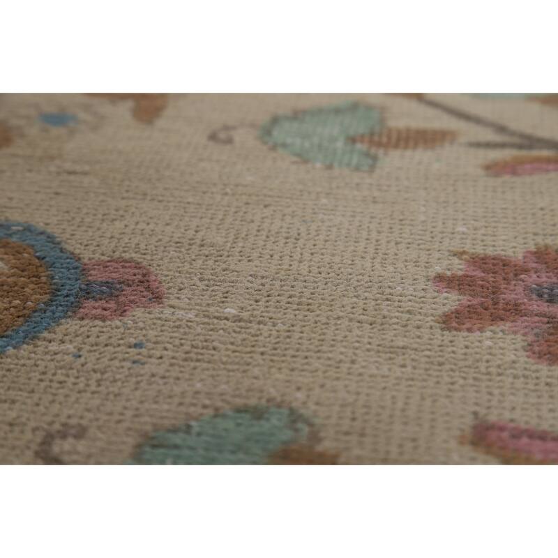 Floral Tabriz Persian Area Rug Oriental Hand-Knotted Beige Wool Carpet - 9'11"x 11'9"