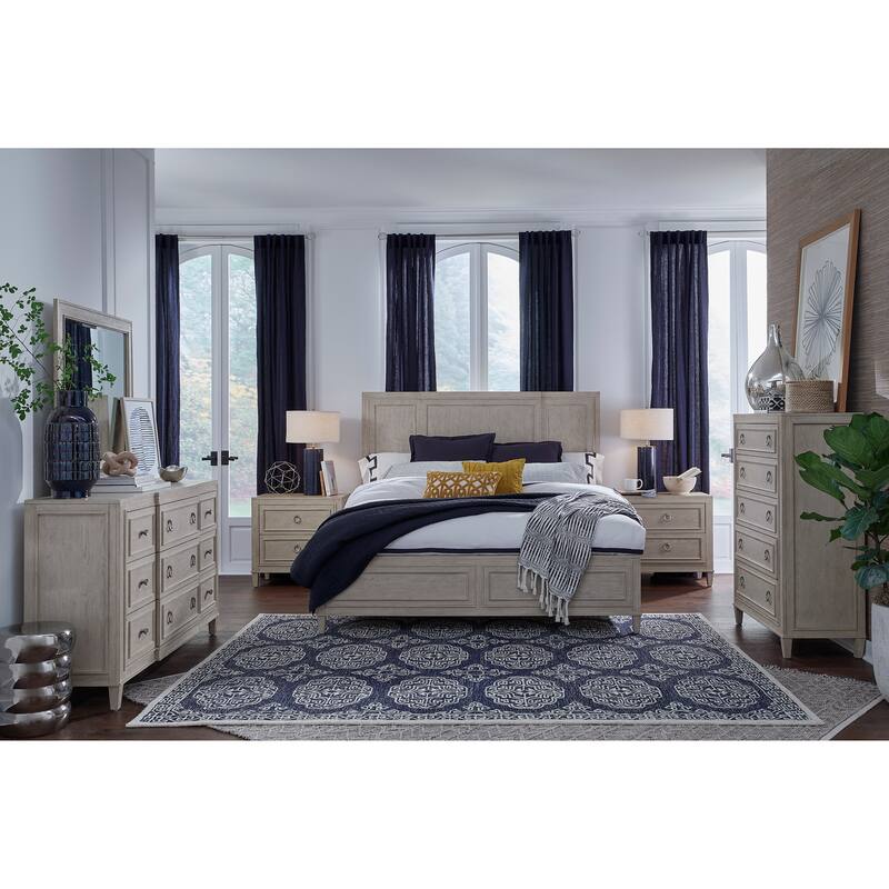 Magnussen Home Sheridan Limestone Drawer Dresser with Landscape Mirror