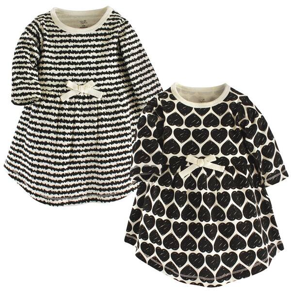 slide 1 of 1, Touched by Nature Baby and Baby Girl Organic Cotton Long-Sleeve Dresses 2pk, Heart 0-3 Months - Baby Toddler Heart Long Sleeve