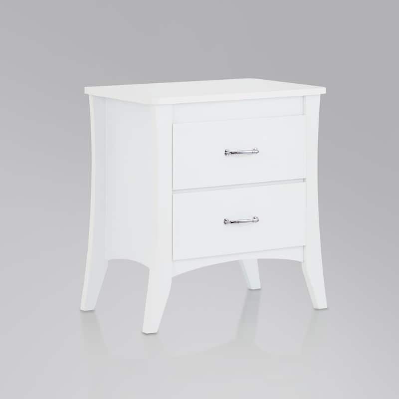 White 2-Drawer Wooden Nightstand with Safety Stop