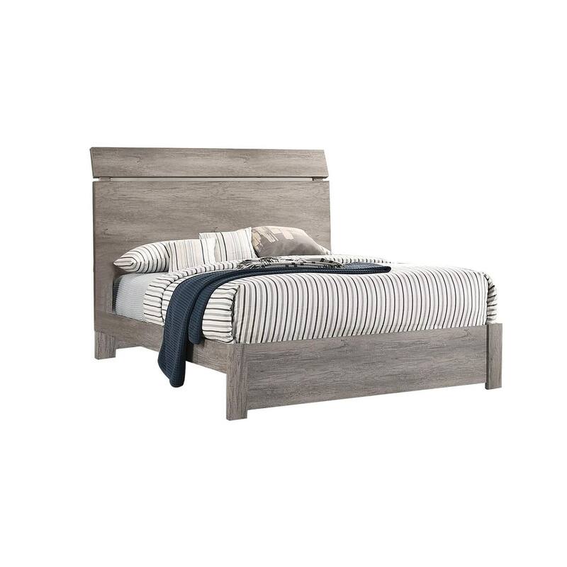 Queen Size Wooden Panel Bed with Simple Modern Headboard and Paper Laminate Finish