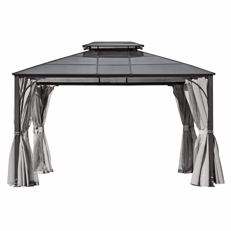 10'x12' Hardtop Outdoor Gazebo with Netting and Curtains for Patio or Backyard