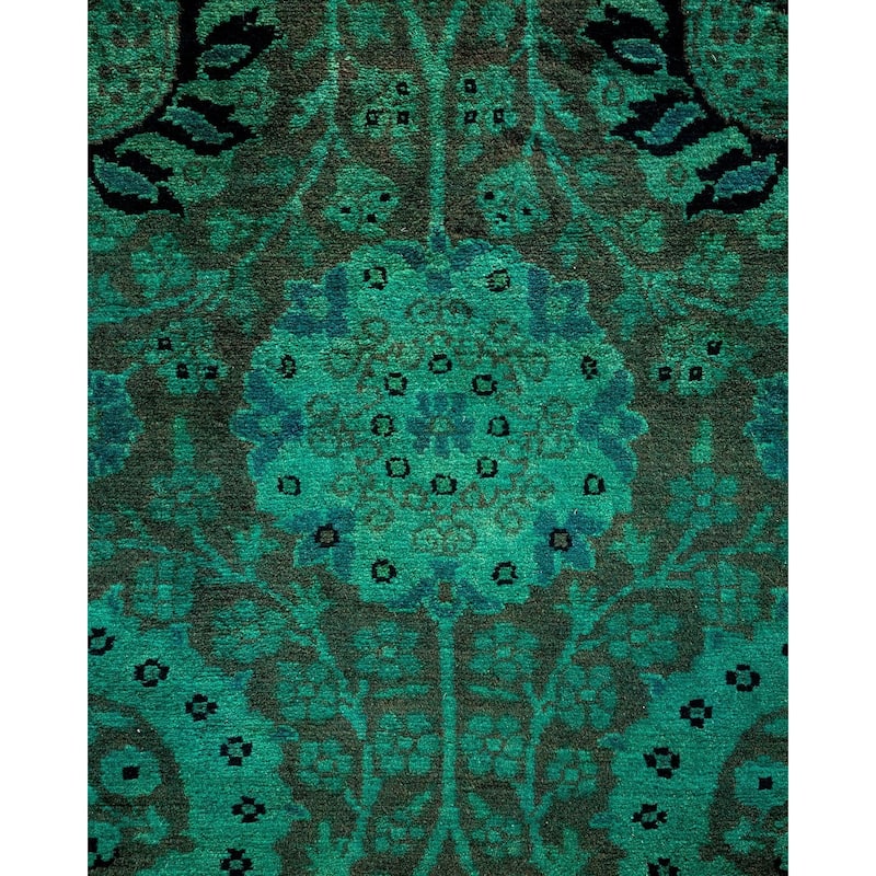 Overton Hand Knotted Wool Vintage Inspired Modern Contemporary Overdyed Green Runner Rug - 3' 3" x 8' 10"