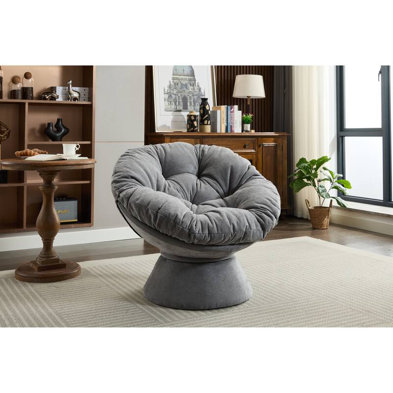 Dark Grey Modern 37" 360° Swivel Barrel Chair with Sturdy Base and Large Cushion for Living Room