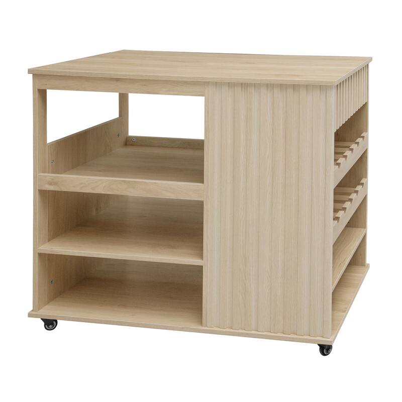 Kitchen Island Rolling Serving Utility Cart with Storage Drawer, Wine Rack and Lockable Casters, Kitchen Cart for Kitchen, Bar