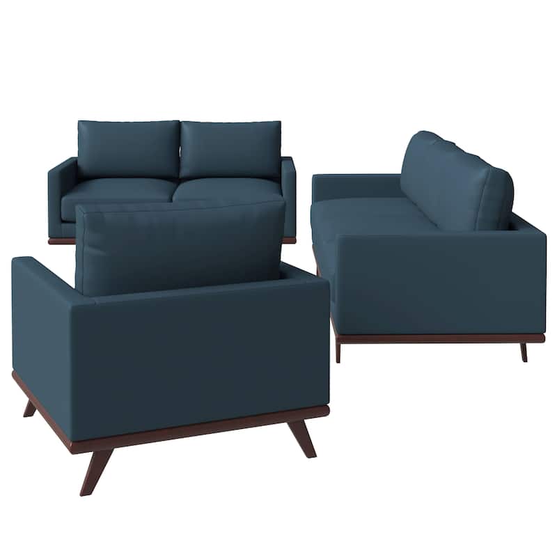 3-Piece Sofa Set Upholstered in Leather with Birch Wood Base Chester Collection