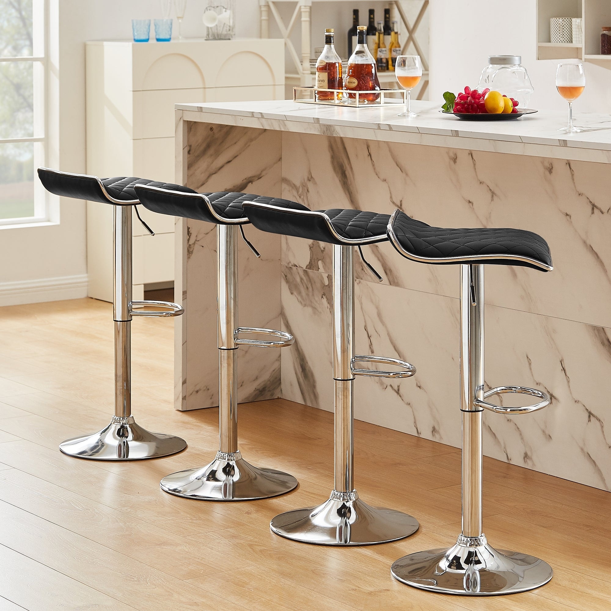 VECELO Barstools Adjustable Height Faux Leather Backless Modern