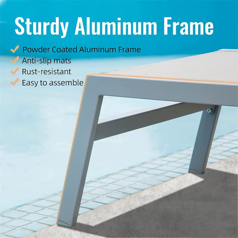 3 Pieces Aluminum Adjustable Pool Lounge Chairs - khaki