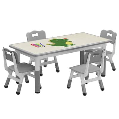 Kids Table and Chair Set, Height Adjustable Toddler Table and 4 Chairs Set