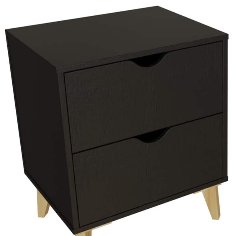 HomeRoots 24" Black Two Drawer Faux Wood Nightstand