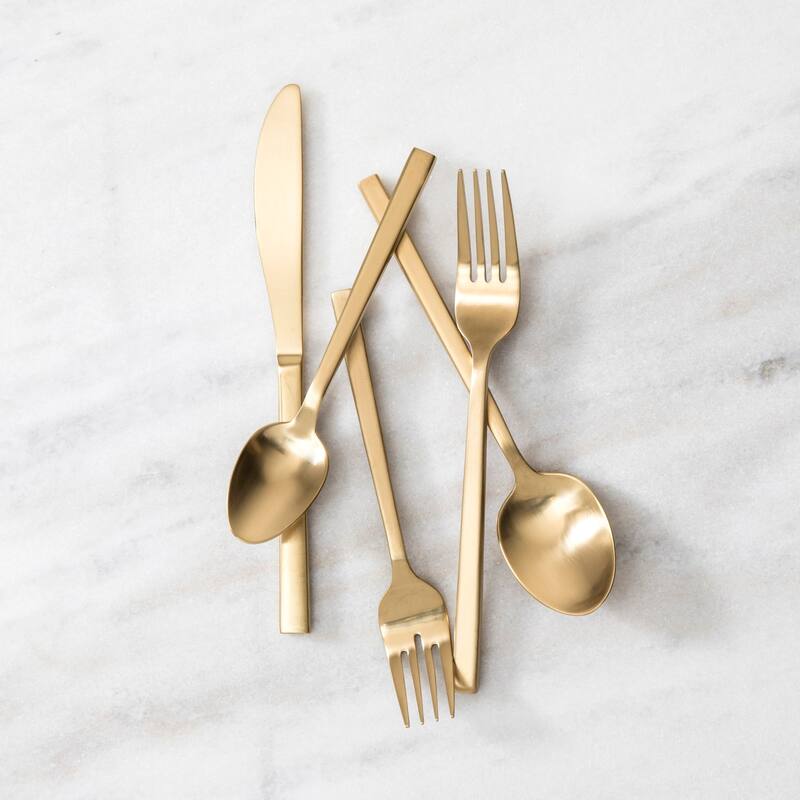 Fortessa Arezzo 18/10 Stainless Steel, 20 Piece Flatware Set (Service for 4), Brushed Gold - 20 Piece Set