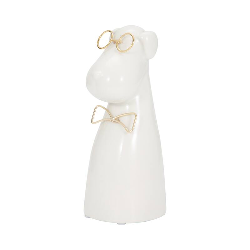 Sagebrook Home Glam Stoneware and Metal Dog Figurine with Bowtie and Glasses - Elegant Decorative Accent Sculpture