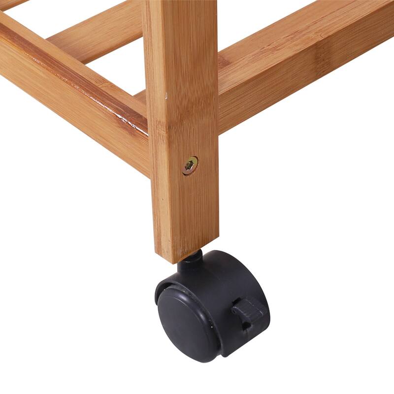 Bamboo Rolling Clothes Rack with Storage Shelves and Hanging Rod - W 30.9" x D 15.75" x H 66.34"