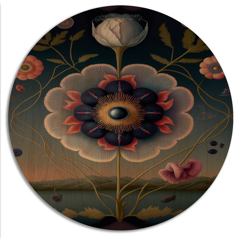 Designart "Blossoming Geometric Flower Art II" Floral Wood Wall Art - Natural Pine Wood