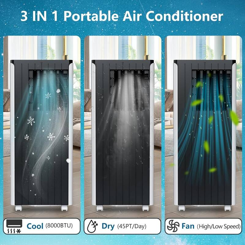 8000 Btu Portable Air Conditioner, with Remote Control