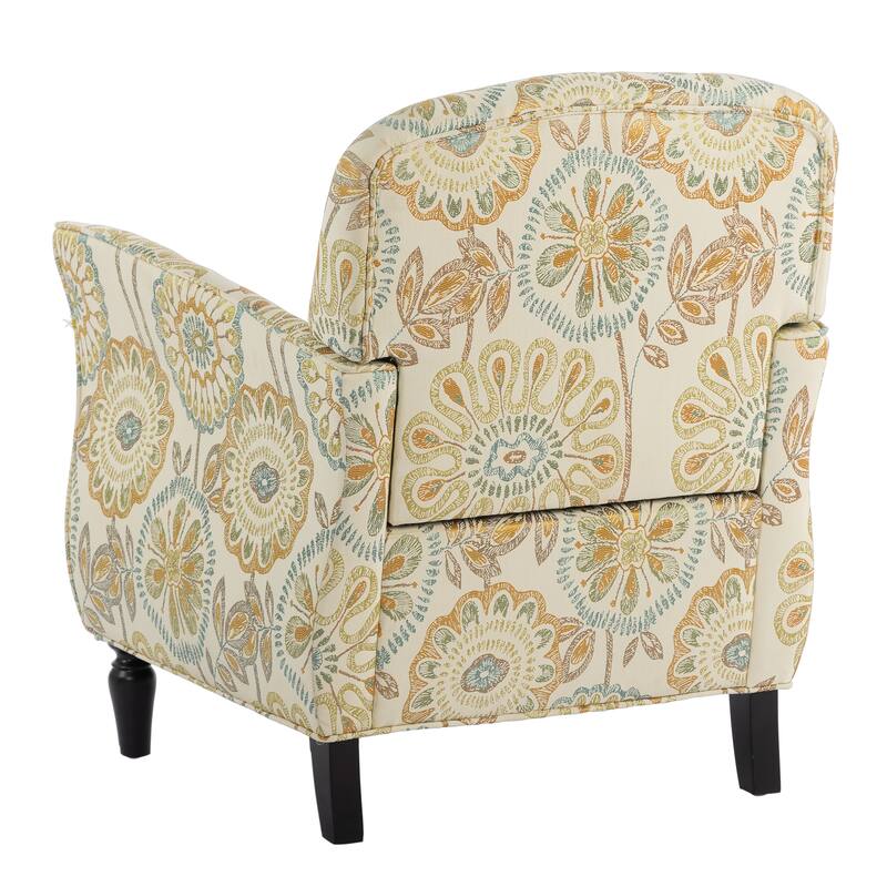 Accent Chair with Wood Legs & Flared Arms, Floral Upholstered Armchair, Leisure Single Sofa Chair for Living Room/Bedroom
