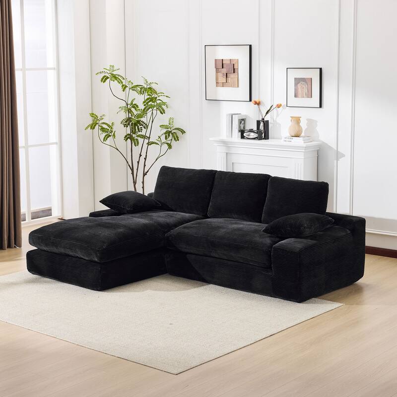 Modular Sectional Cloud Sofa with L-Shape Chaise, Corduroy Upholstered Sleeper Sofa, Compressed Sofa with Pillow