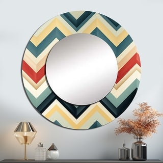 Designart "Soft Color Vintage Multicolor Chevron" Chevron Round Office Mirror - Blue Glam Mirror For Wall Décor
