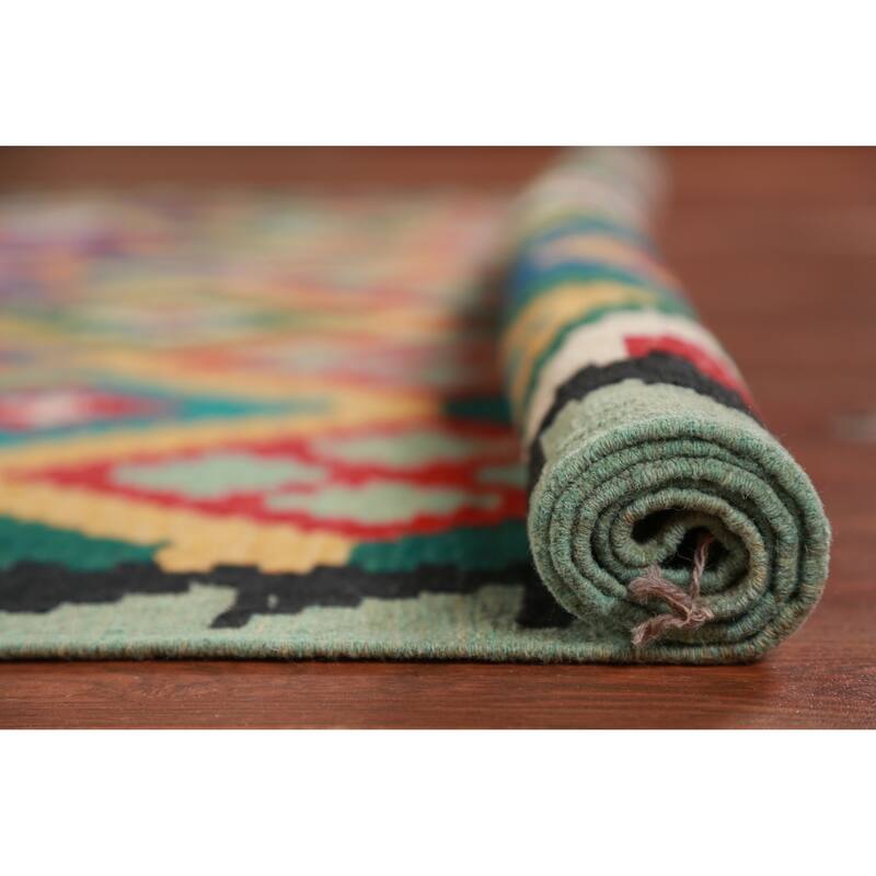 Hand Woven Oriental 100% Wool Carpet Southwestern All-Over Multi-Colored Kilim Area Rug - 7' 11'' X 5' 6''