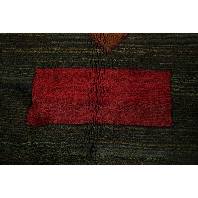 Green Geometric Gabbeh Persian Area Rug Hand-Knotted Wool Carpet - 6'5"x 10'2"