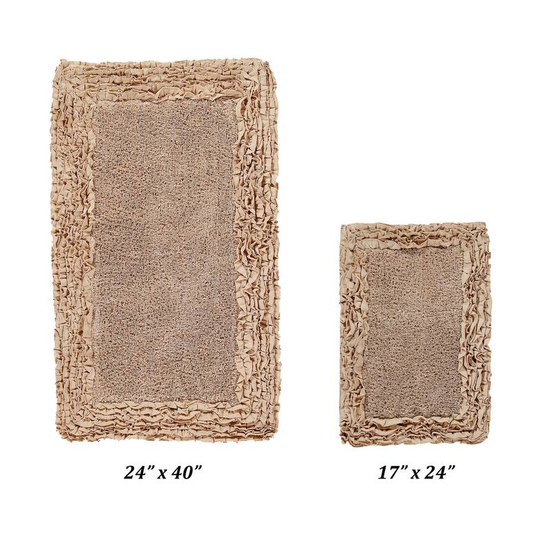 Better Trends Shaggy Border Collection Bathroom Rug -100% Cotton Tufted, Non-Skid Spray Latex Backing, Machine Washable Bath Mat - 2 Piece Set (17" x 24" | 24" x 40") - Beige