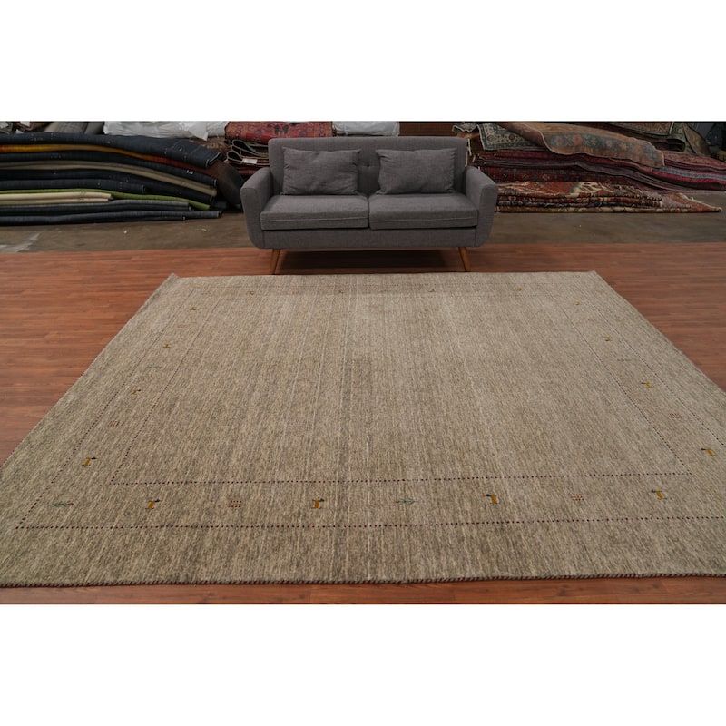 Hand Knotted Oriental 100% Wool Carpet Tribal Animal Pictorial Beige & Ivories Gabbeh Area Rug - 9' 9'' X 8' 2''