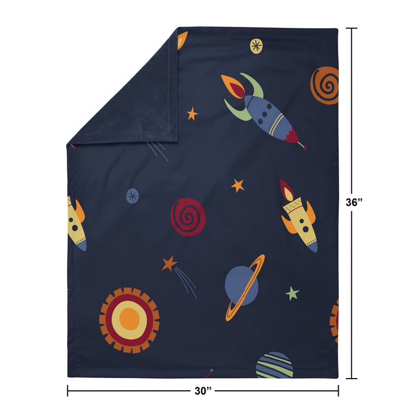 Space Galaxy Collection Boy Baby Receiving Security Swaddle Blanket - Navy Blue Planets Star and Moon Rocket Ship