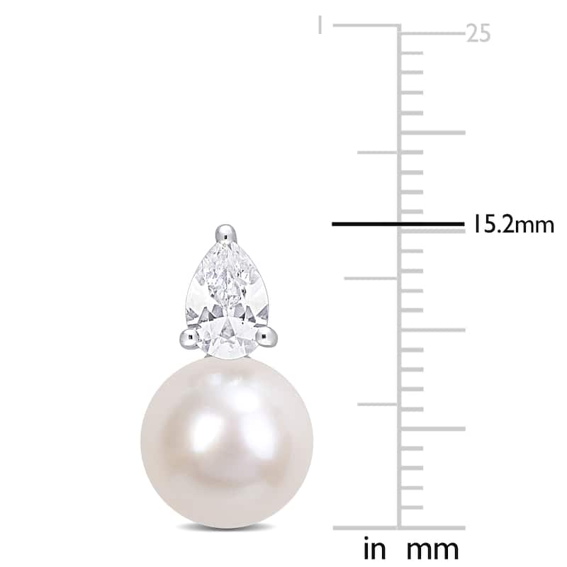 Miadora 8.5-9mm White Cultured Freshwater Pearl and 1 1/3ct TGW Created White Sapphire Stud Earrings in Sterling Silver