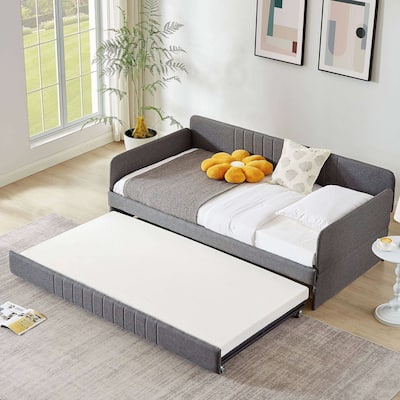 Twin Size Daybed with Trundle, Metal Frame, Space-Saving Sofa Bed for Bedrooms & Living Rooms