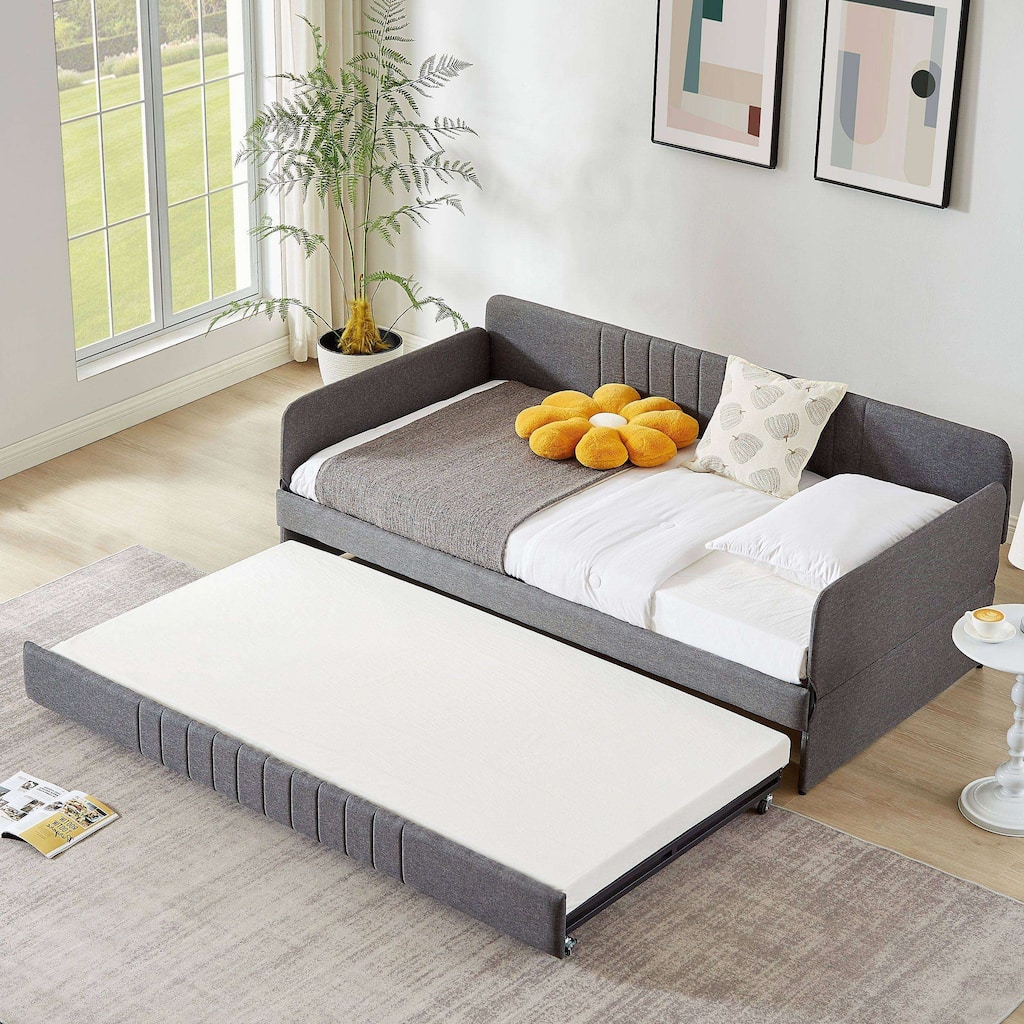 Twin Size Daybed with Trundle, Metal Frame, Space-Saving Sofa Bed for Bedrooms & Living Rooms