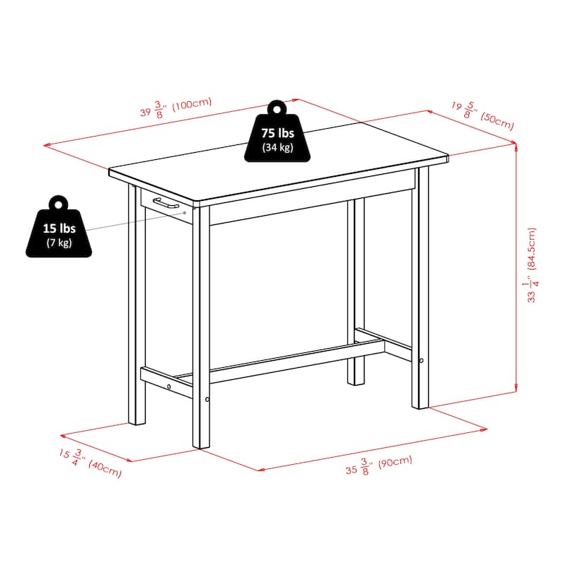 3 Piece Counter Height Table Set with Cushioned Saddle Seat Stools - 39.37"W x 19.69"D x 33.27"H
